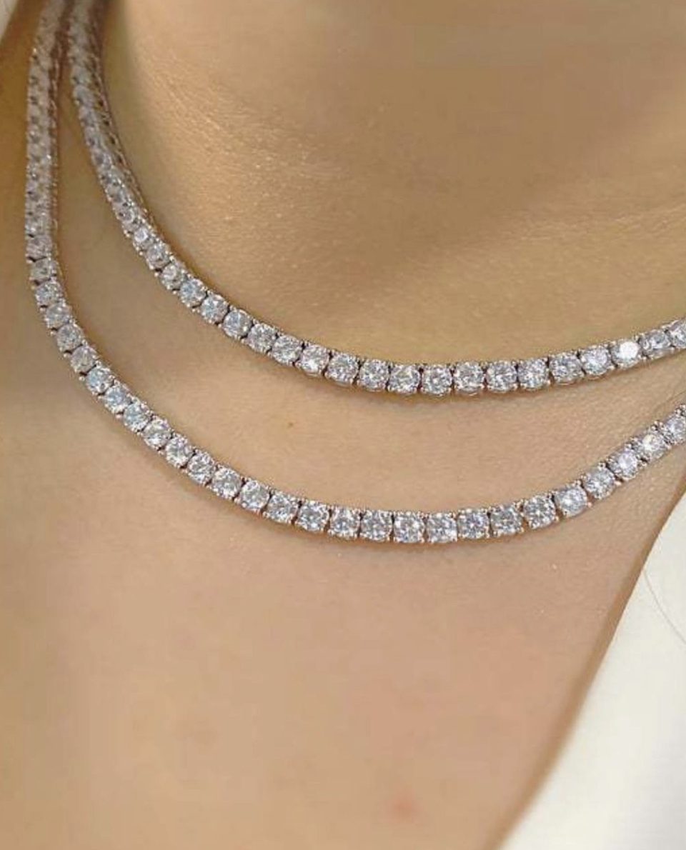 Diamond Tennis Straight Line Necklaces showcasing perfectly balanced diamond proportions.