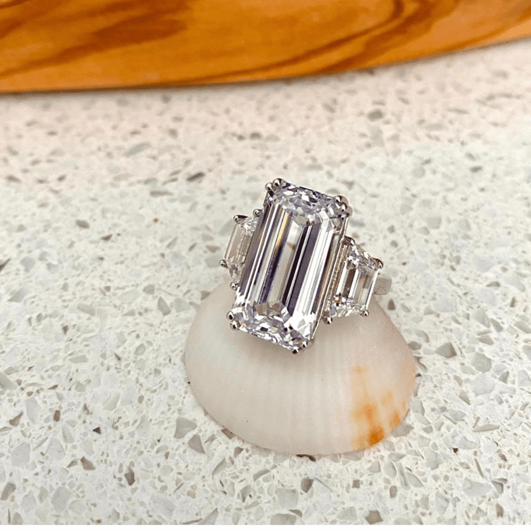 Emerald cut double halo engagement ring representing Engagement Rings in Boca Raton luxury.