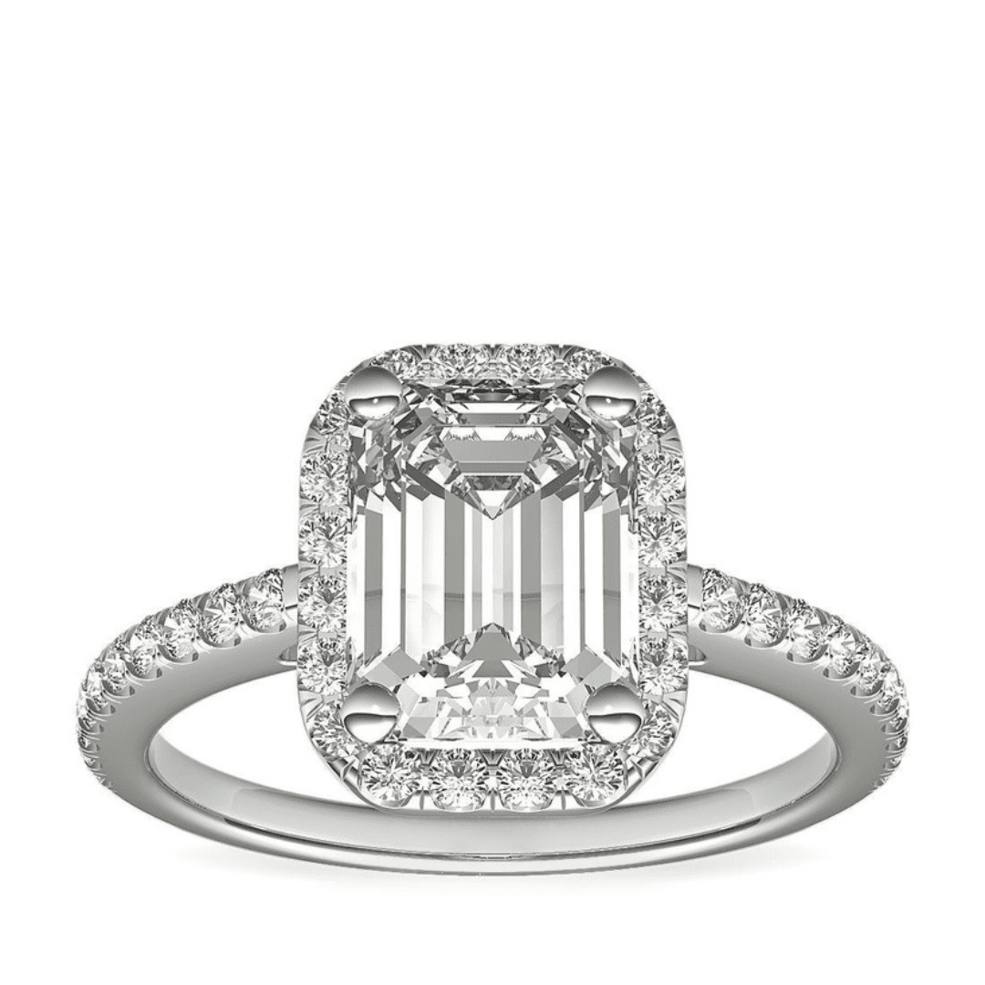 Emerald cut micro-pavé engagement ring reflecting Engagement Rings in Boca Raton sophistication.