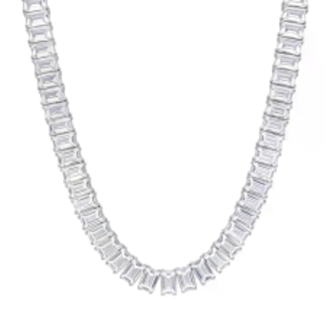 Emerald cut lab grown diamond necklace designed to complement a diamond engagement ring in Boca Raton and a lab-grown diamond engagement ring in Boca Raton.