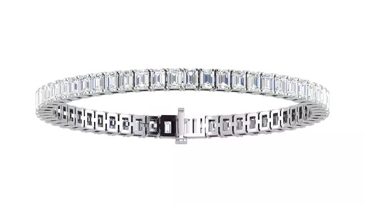 Luxury emerald cut north south lab grown diamond bracelet designed to elevate a diamond engagement ring in Boca Raton and a lab-grown diamond engagement ring in Boca Raton.