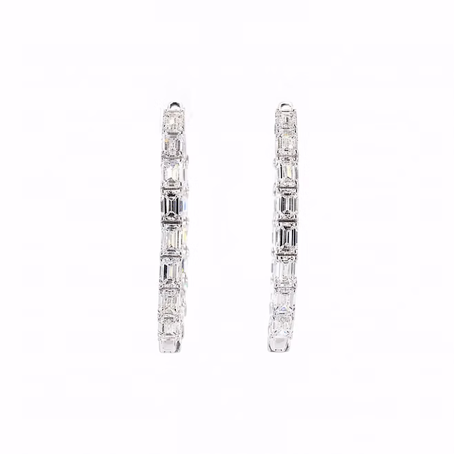 Diamond Emerald Cut Hoops