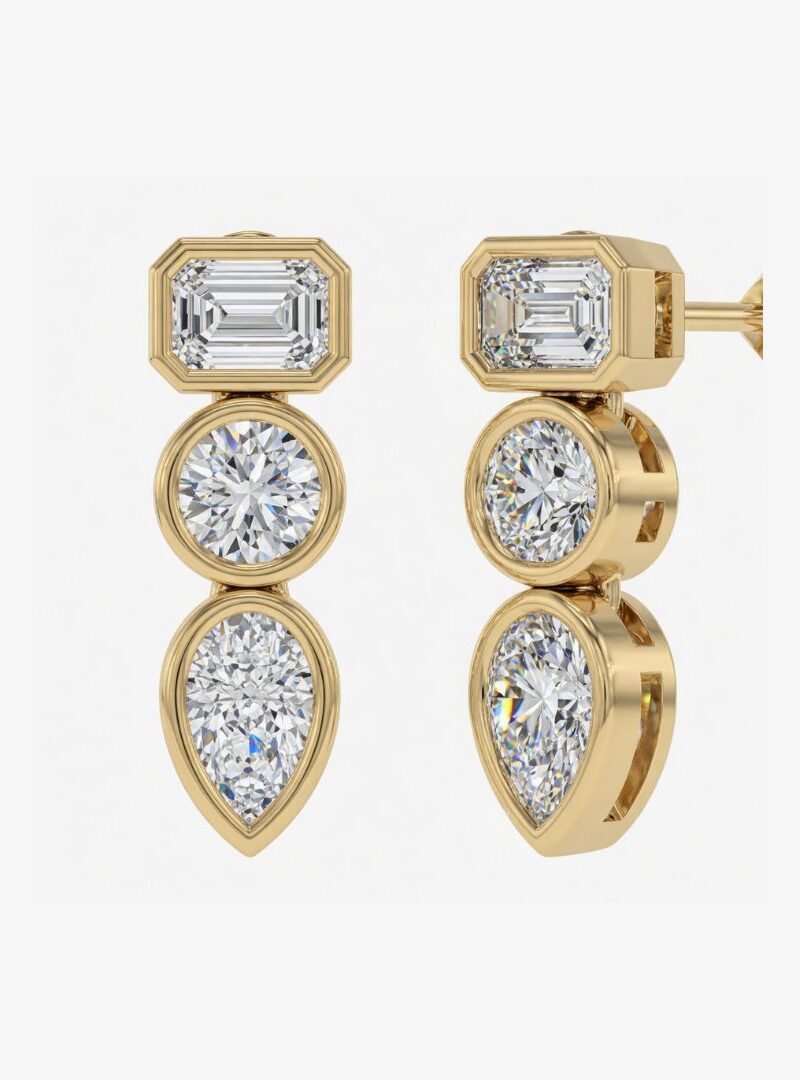Tri-Stone Bezel Diamond Earrings