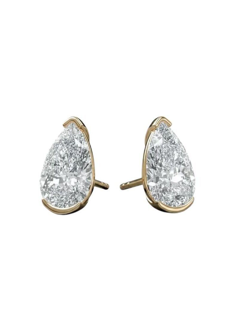 Pear Half Bezel Diamond Studs