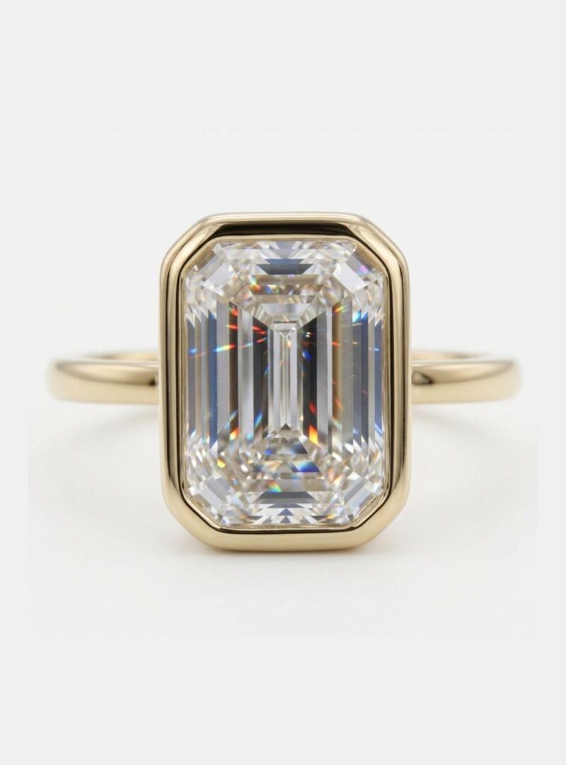 Solitaire Bezel Emerald Diamond Ring